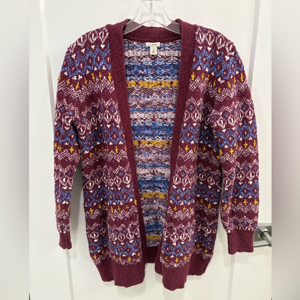 LL Bean Cotton Ragg Fair Isle Cardigan Sweater